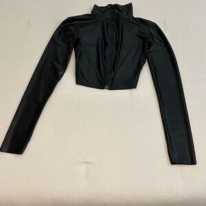 Black Wet Leather Crop Jacket